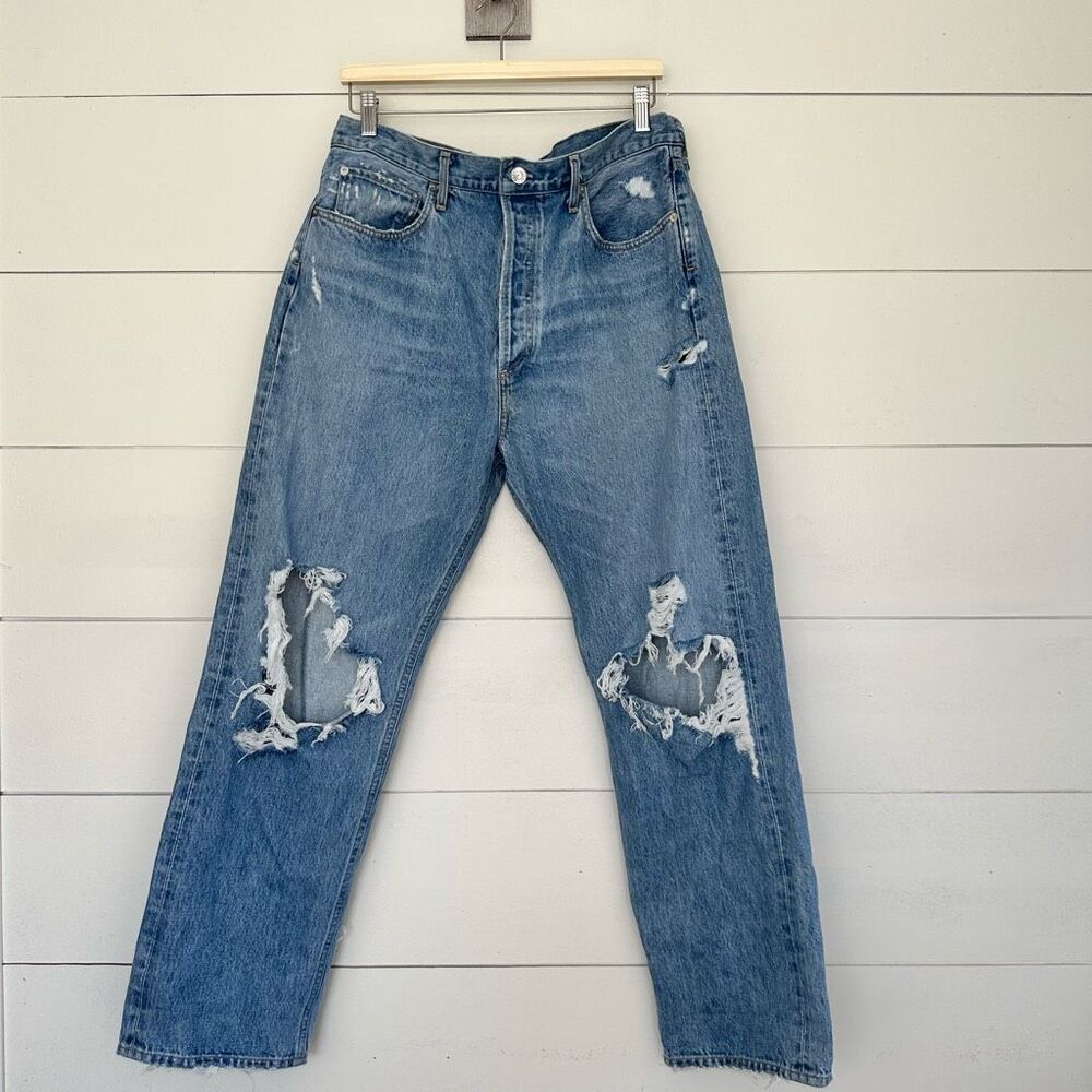 Agolde Women’s 32 Blue 90s Mid Rise Loose Fit Distressed Jeans READ DESCRIPTION